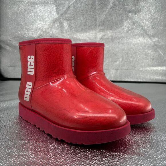 UGG Classic Clear Mini Samba Red Boots Size 8 - Picture 2 of 13